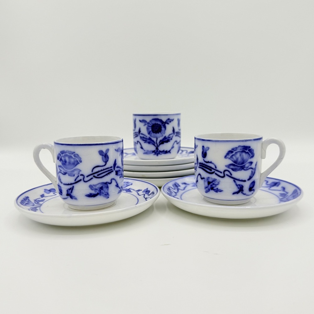 Antique Villeroy & Boch Dresden Blue Demitasse Cups Saucers Porcelain Germany - Picture 12 of 12